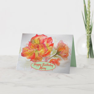 Orange akvarell rosemålning blomster trädgård kort
