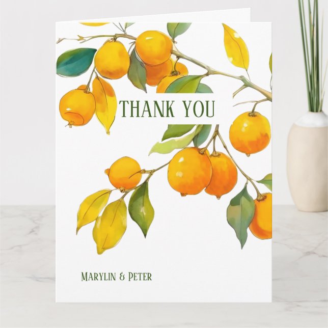 Orange akvarell tema Ljus färger Tack Kort (Framsida)