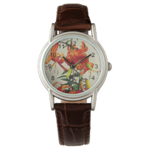Orange akvarell tigerlily 1 armbandsur