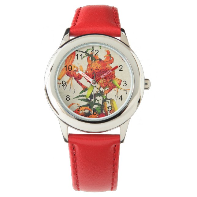 Orange akvarell tigerlily 1 armbandsur (Framsida)