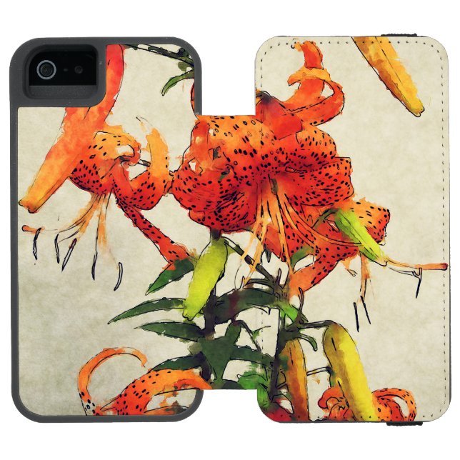 Orange akvarell tigerlily 1 incipio iPhone wallet skal (Folio Öppen)