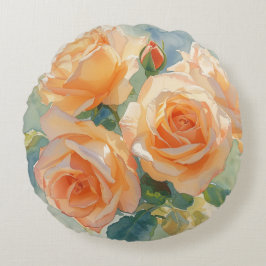 Orange akvarellrosor Impressionism Rund Kudde
