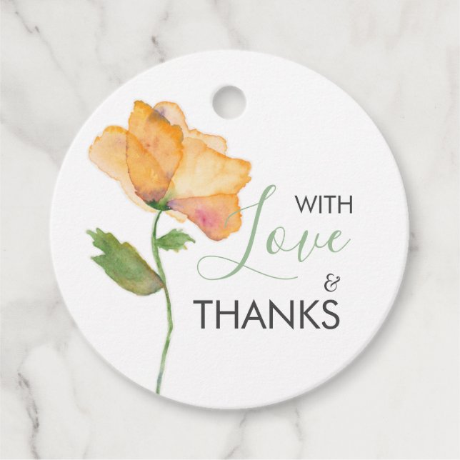 Orange akvarelltallrik blommor presentetiketter gåvor etiketter (Framsida)