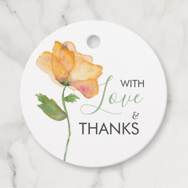 Orange akvarelltusch blommiga presentetiketter gåvor etiketter (Framsida)