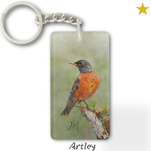 Orange American Robin Bird Painting Initialer