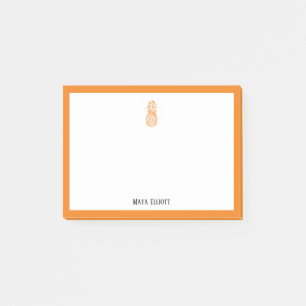 Orange Ananas och Gräns på vitt med Namn Post-it Block