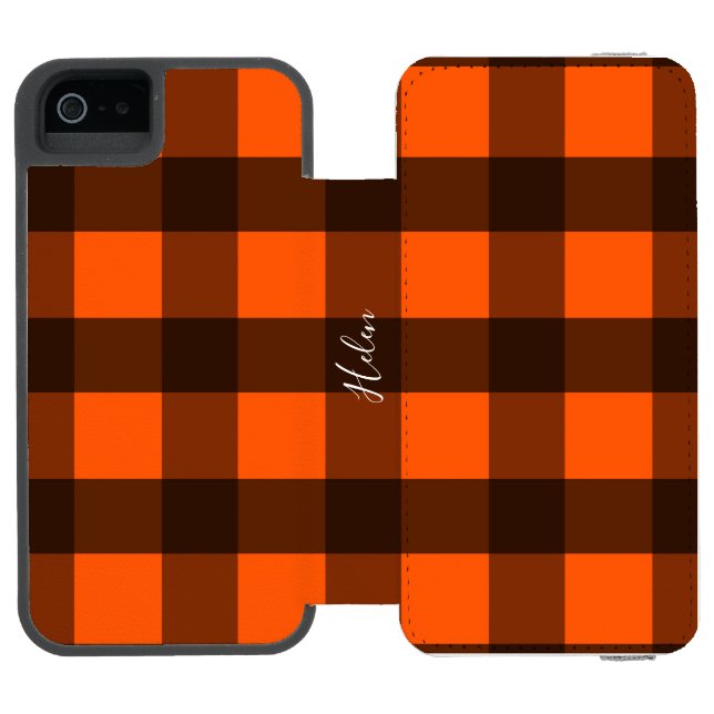 Orange and Black Guingham Incipio iPhone Wallet Skal (Folio Öppen)