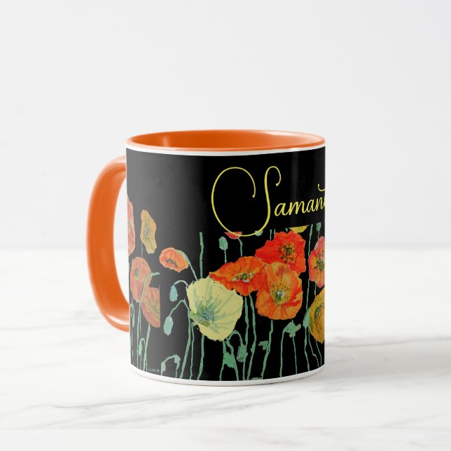 Orange and Black Poppies Watercolor Mugg (Framsida vänster)