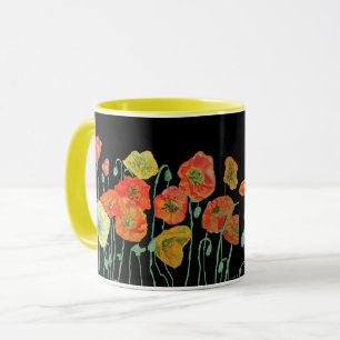 Orange and Black Poppies Watercolor Mugg