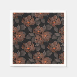 Orange and brown flowers on a black background. pappersservett