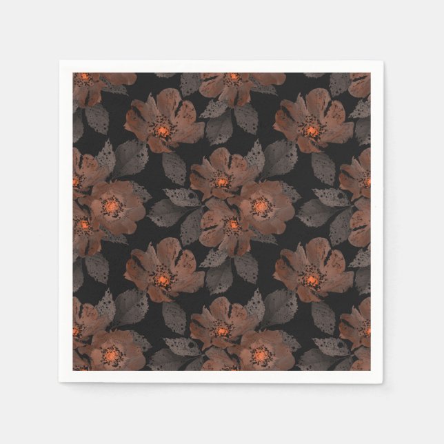 Orange and brown flowers on a black background. pappersservett (Framsidan)