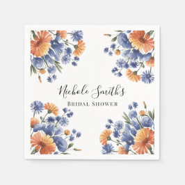 Orange and Cobalt Blue Floral Bridal Shower Pappersservett