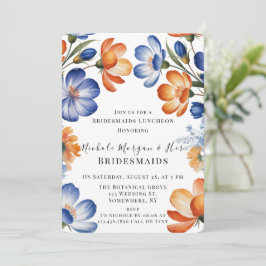 Orange and Cobalt Blue Floral Bridesmaids Luncheon Inbjudningar