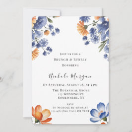 Orange and Cobalt Blue Floral Brunch & Bubbly Inbjudningar