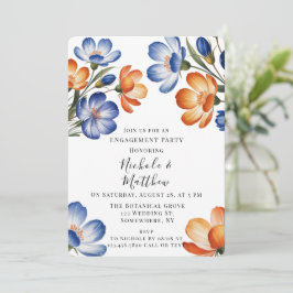 Orange and Cobalt Blue Floral Engagement Party Inbjudningar