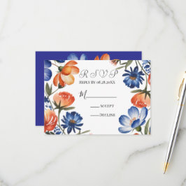 Orange and Cobalt Blue Floral Wedding OSA Kort