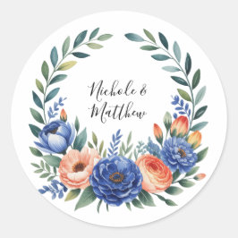 Orange and Cobalt Blue Floral Wedding Runt Klistermärke