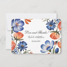 Orange and Cobalt Blue Floral Wedding Tack Kort