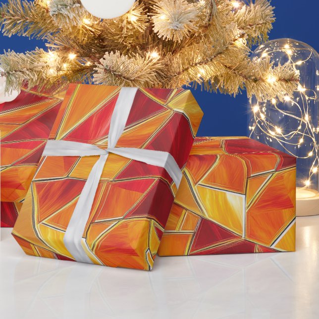 Orange and gold Stained Glass Mosaic Pattern Presentpapper (Helgdagar)