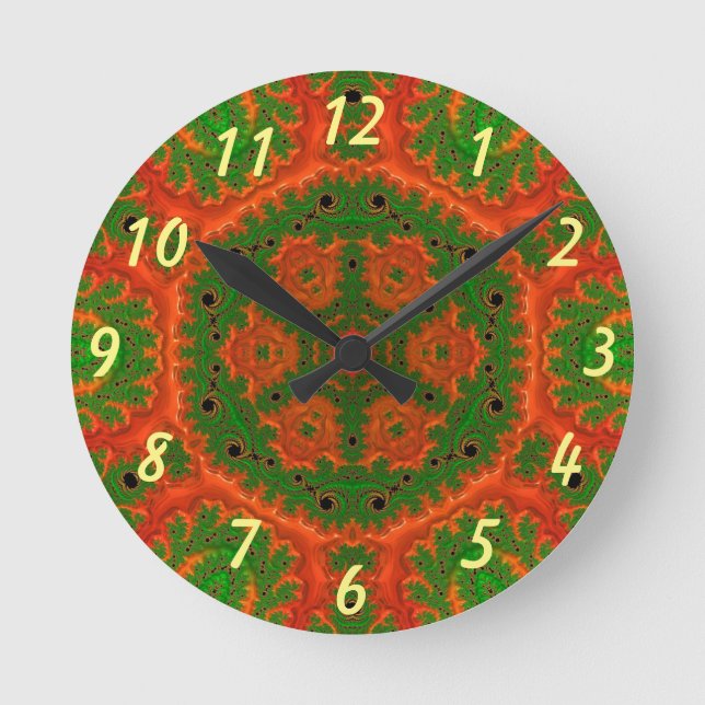 Orange and Green Kaleidoscope Wall Clock Rund Klocka (Framsida)