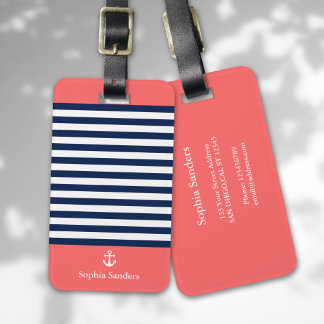 Orange and Navy Striped Nautical Style Bagagebricka