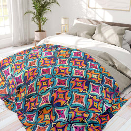 Orange and Teal Abstract Circles Bohemian Fleecefilt