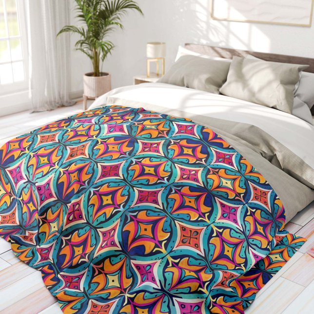 Orange and Teal Abstract Circles Bohemian Fleecefilt (Skapare uppladdad)