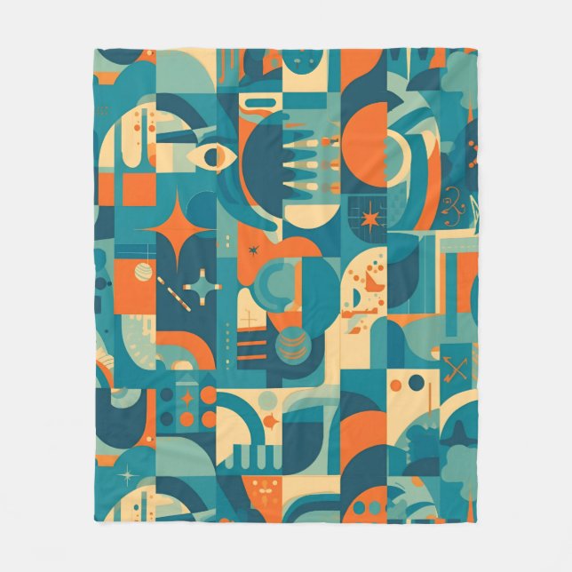 Orange and Teal Geometric Abstract Fleecefilt (Framsidan)