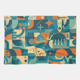 Orange and Teal Geometric Abstract Kökshandduk