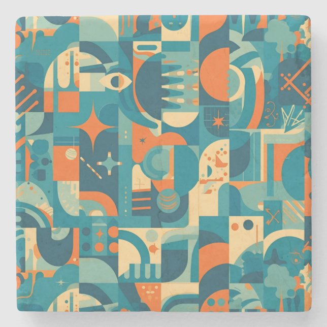 Orange and Teal Geometric Abstract Stenunderlägg (Framsidan)
