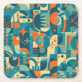 Orange and Teal Geometric Abstract Underlägg Papper Kvadrat