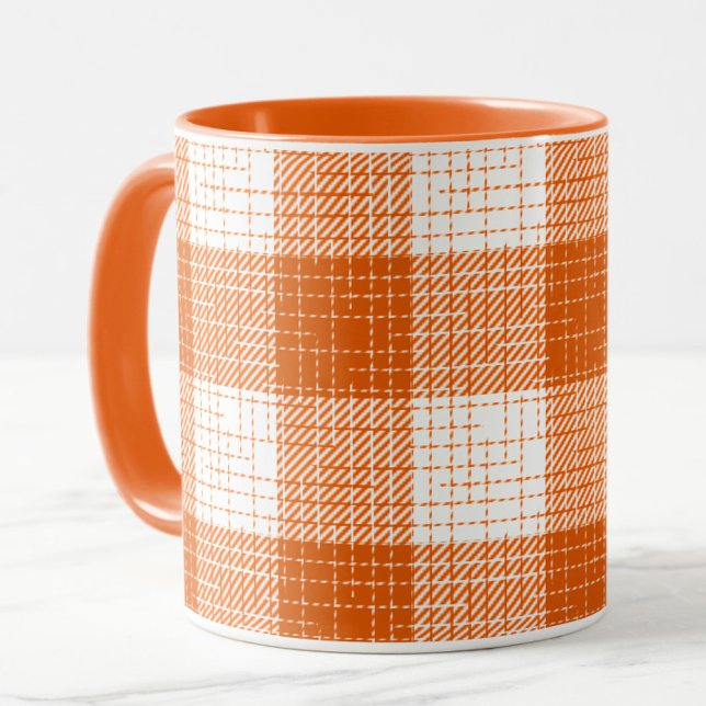 Orange and White Bold Checkered Plaid Design  Mugg (Skapare uppladdad)