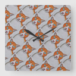 orange and white Cat Wall Clock Fyrkantig Klocka