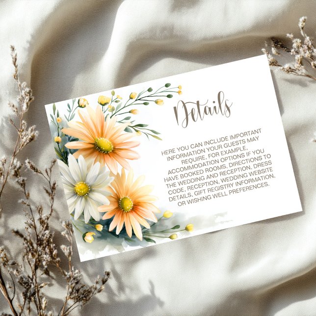 Orange and White Daisies Wedding Details Tilläggskort (Skapare uppladdad)