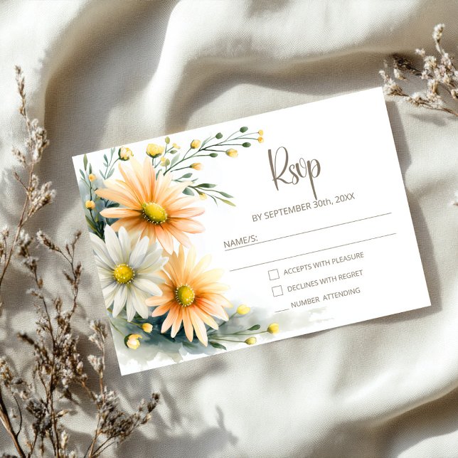 Orange and White Daisies Wedding RSVP OSA Kort (Skapare uppladdad)