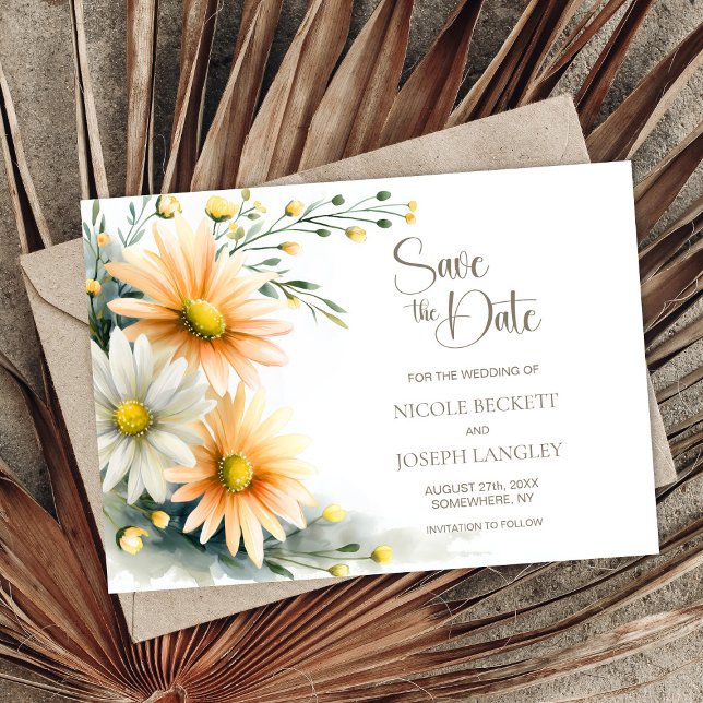 Orange and White Daisies Wedding Save the Date Spara Datumet (Skapare uppladdad)