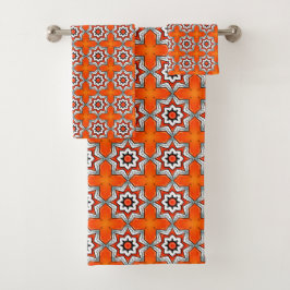 Orange and white geometric mandala pattern Towel