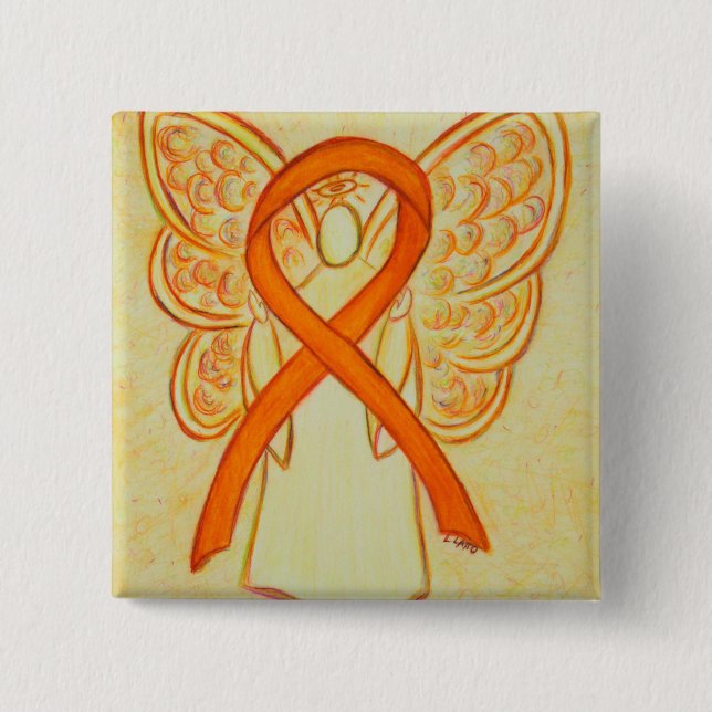Orange Angel Awareness Ribbon Anpassningsbar Art S Knapp (Framsida)