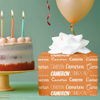Orange Anpassningsbar Typography Collage Birthday Presentpapper