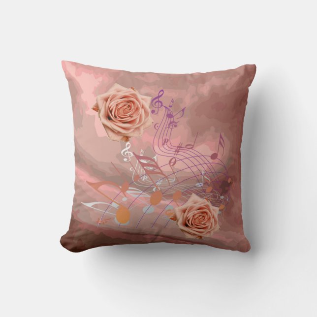 Orange & Apricot Ro & Musik noter Square Pillow Kudde (Framsida)