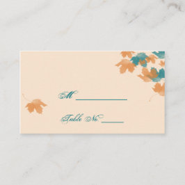 Orange Aqua Autumn Maple Löv Bröllop Place Cards Placeringskort