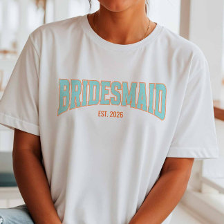 Orange + Aqua Faux Glitter BRIDESMAID Bachelorette T Shirt