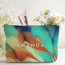 Orange aqua faux guld glitter marble art