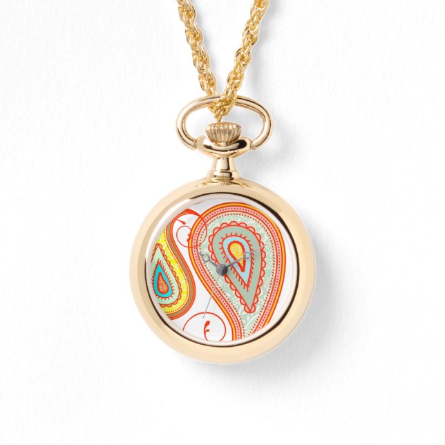 Orange Aqua Gult Paisley Modern Mönster Watch Armbandsur (Framsida)