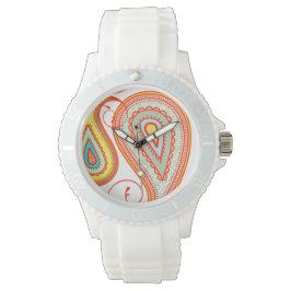 Orange Aqua Gult Paisley Modern Mönster Watch Armbandsur