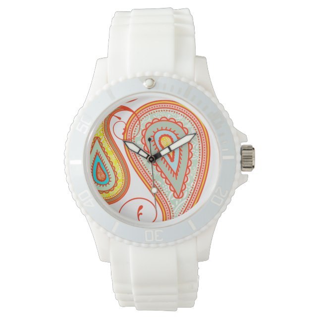 Orange Aqua Gult Paisley Modern Mönster Watch Armbandsur (Framsida)