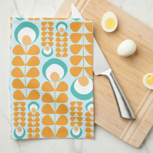 Orange, Aqua, Teal Mid Mod Blommönster Kökshandduk