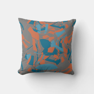 Orange Aqua Turcos Swirling Design på träkol Kudde