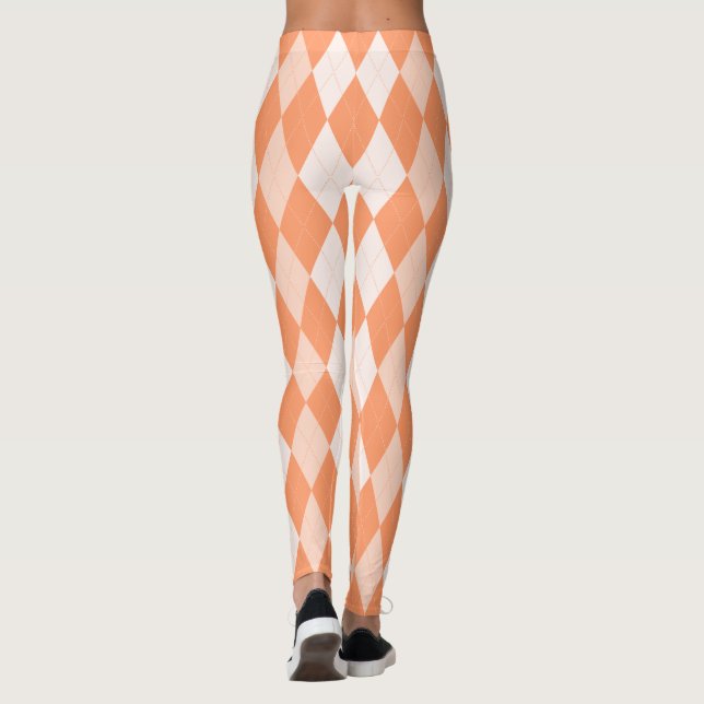 Orange Argyle Pastel Tangerine Small Diamond Shape Leggings (Baksida)