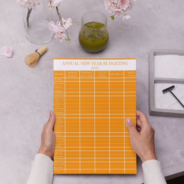 Orange Årlig nyårsbudgetering Anteckningsblock (Skapare uppladdad)
